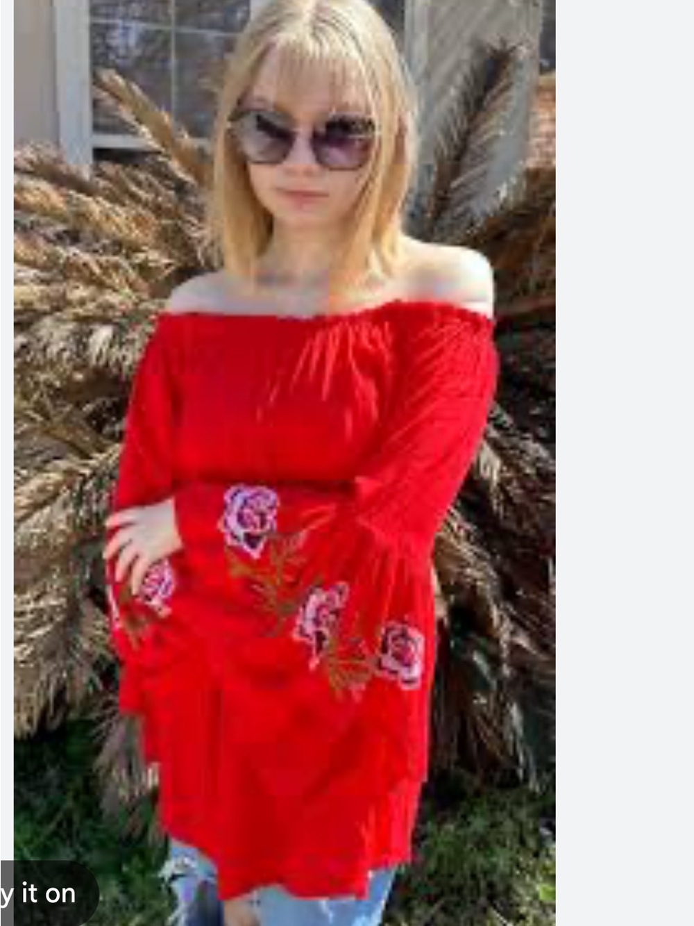 Blue Mood Red Embroidered Boho Off the Shoulder Top. size 2X